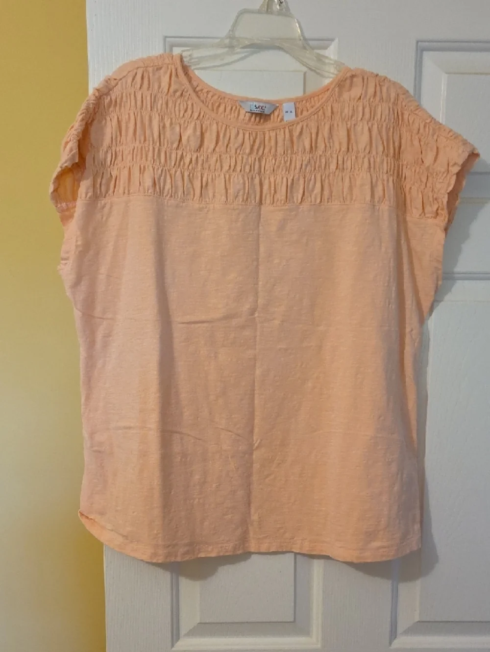 Denim & Co. Smocked Tee - 4 Pack (Blue, White, Mint, Peach) - Picture 2 of 5